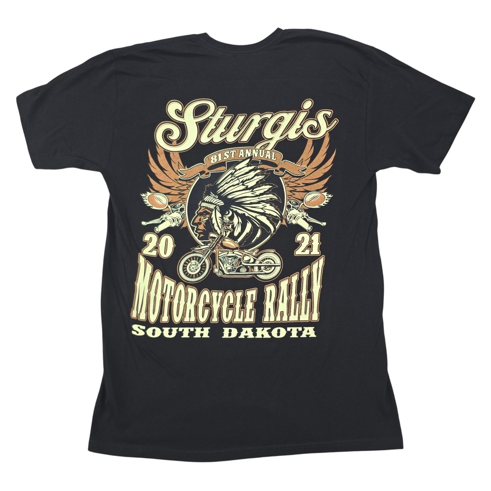 SUNA Sturgis 81st Motorcycle Rally Shirt Mens L Black Graphic Cotton 2021 Biker‎